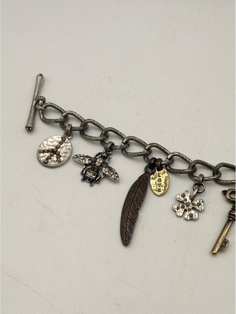 Lucky Brand Y2K Peace & Love Charm Bracelet Rustic Bohemian - Picture 2 of 6